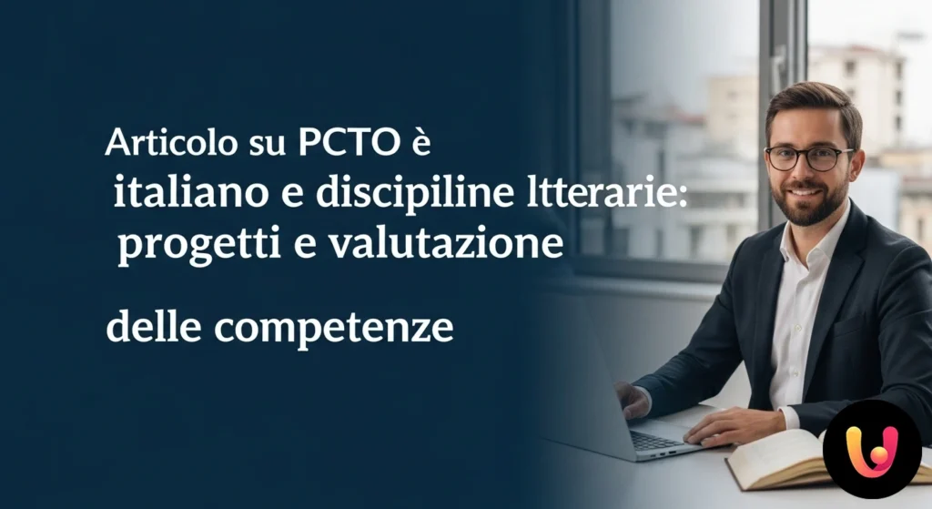 Persona che collega studi umanistici, simboleggiati da libri, a competenze lavorative, rappresentate da un laptop e icone.