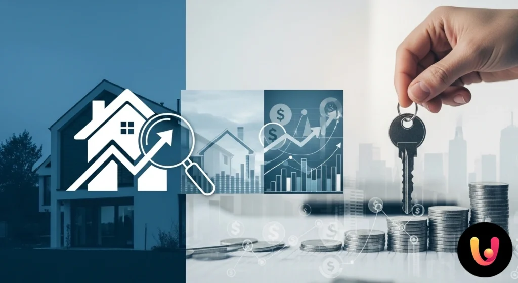 Maquette de maison posée sur des billets en euros représentant la transformation de la valeur immobilière en liquidités.