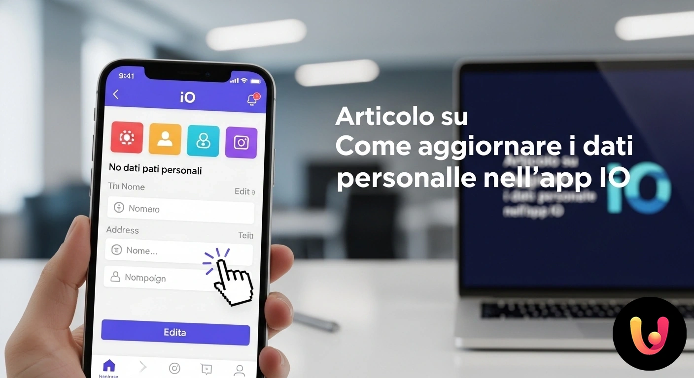 Guida all'aggiornamento dei dati personali sull'app IO Schermata della sezione 'profilo' dell'app io su uno smartphone, con focus sui campi per l'aggiornamento dei dati personali.