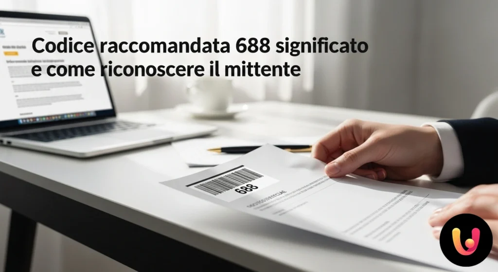 Aviso de entrega para una carta certificada con el c&oacute;digo de identificaci&oacute;n 688 en primer plano, sostenido en la mano por una persona.