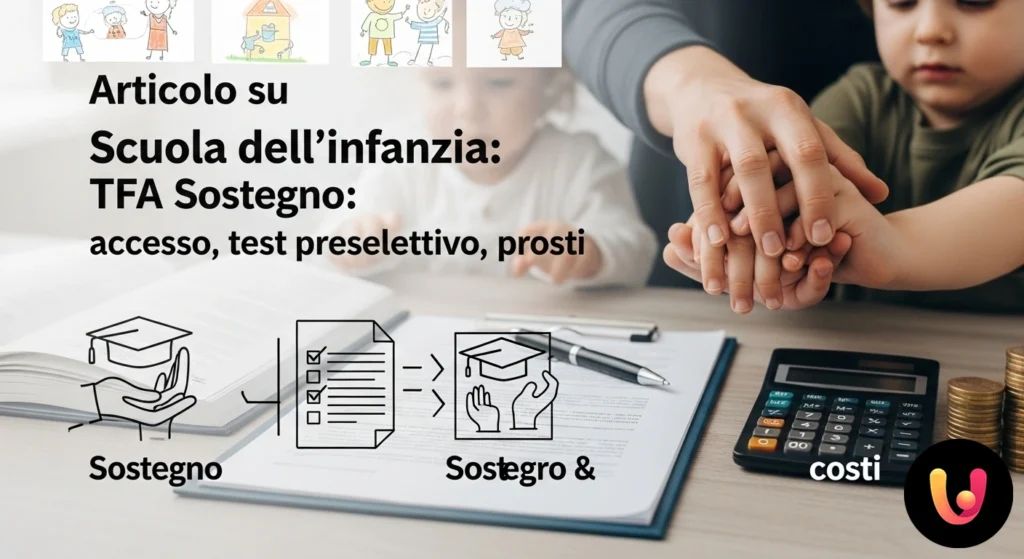 TFA Sostegno Infanzia: accesso, prove e costi. Guida completa Insegnante di sostegno aiuta un bambino con un puzzle educativo in un'aula colorata di scuola dell'infanzia.