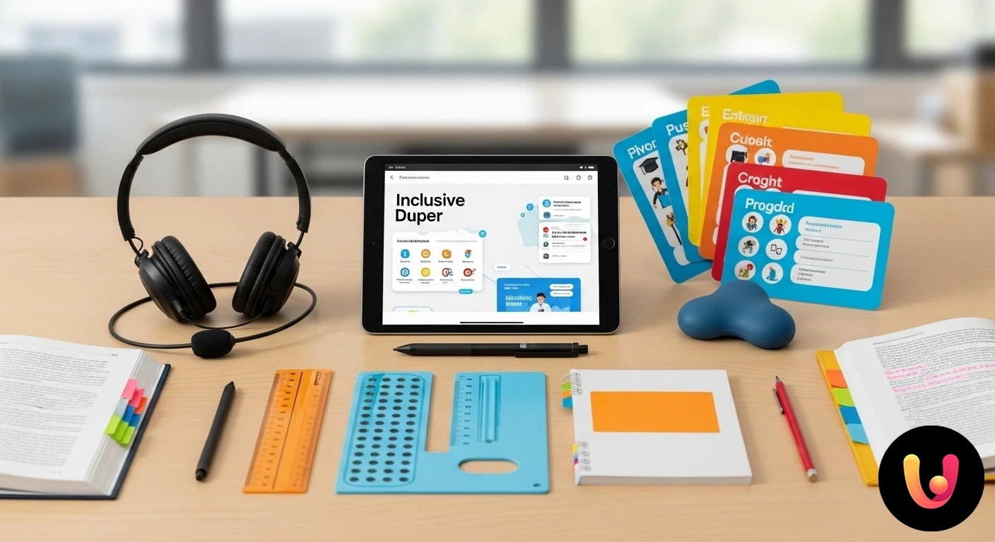 Strumenti e tecnologie per una didattica inclusiva efficace Gruppo di studenti utilizza tecnologie assistive come sintesi vocale e mappe concettuali in un ambiente di apprendimento coll
