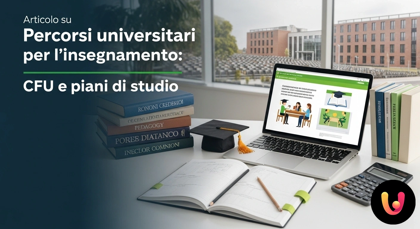 Percorsi universitari per l'insegnamento: guida a lauree e CFU Studente osserva una lavagna che illustra con un diagramma i percorsi di laurea e i crediti formativi per l'insegnamento.