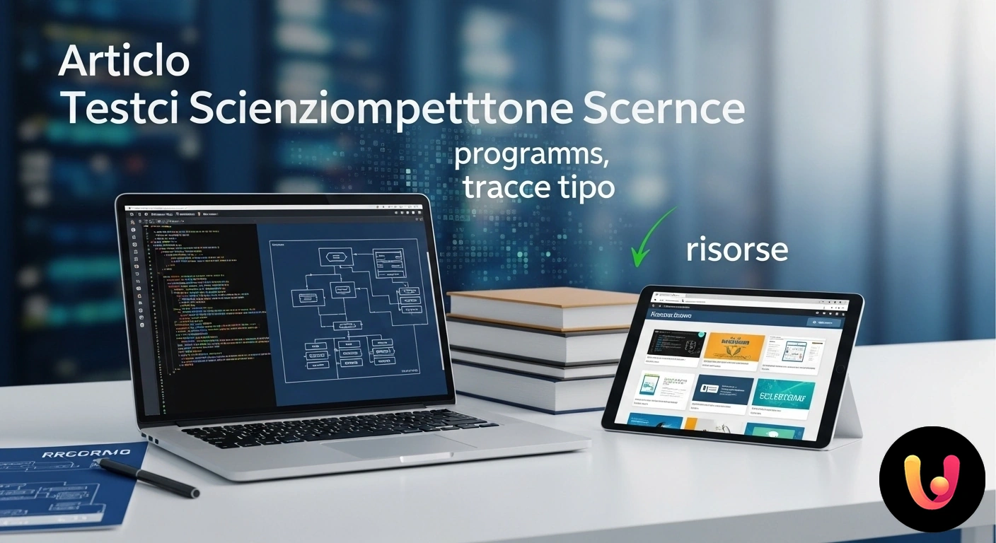 Preparazione concorso informatica: guida completa alle prove. Persona che analizza un diagramma di flusso e codice sorgente su un monitor per preparare un esame di informatica.