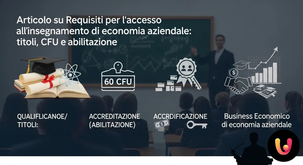 Persona che consulta un diagramma con i passaggi per l'abilitazione all'insegnamento di economia aziendale.