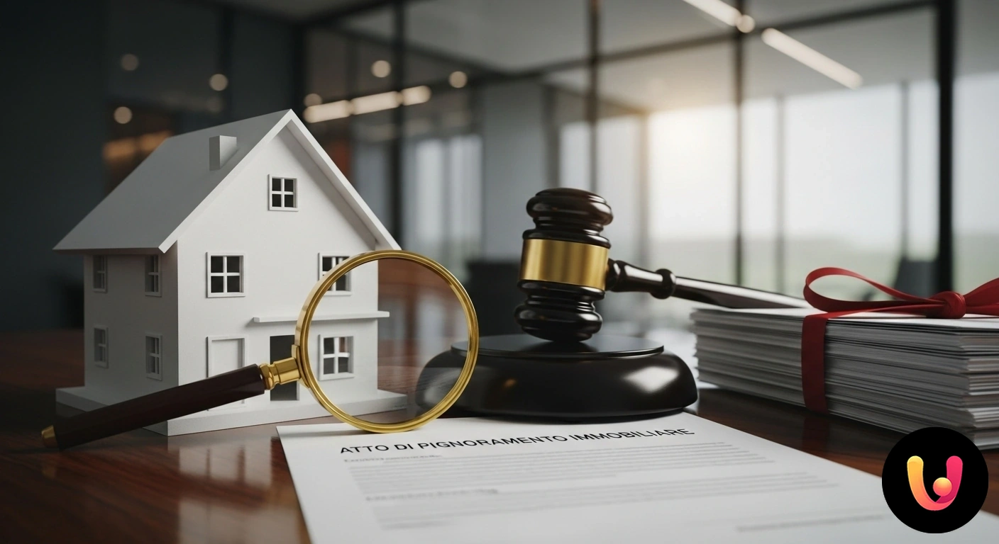 Pignoramento Immobiliare: Guida completa alle fasi e alle conseguenze Martelletto da giudice posato su un modellino di abitazione, a rappresentare l'esecuzione di un'asta giudiziaria immobiliare.