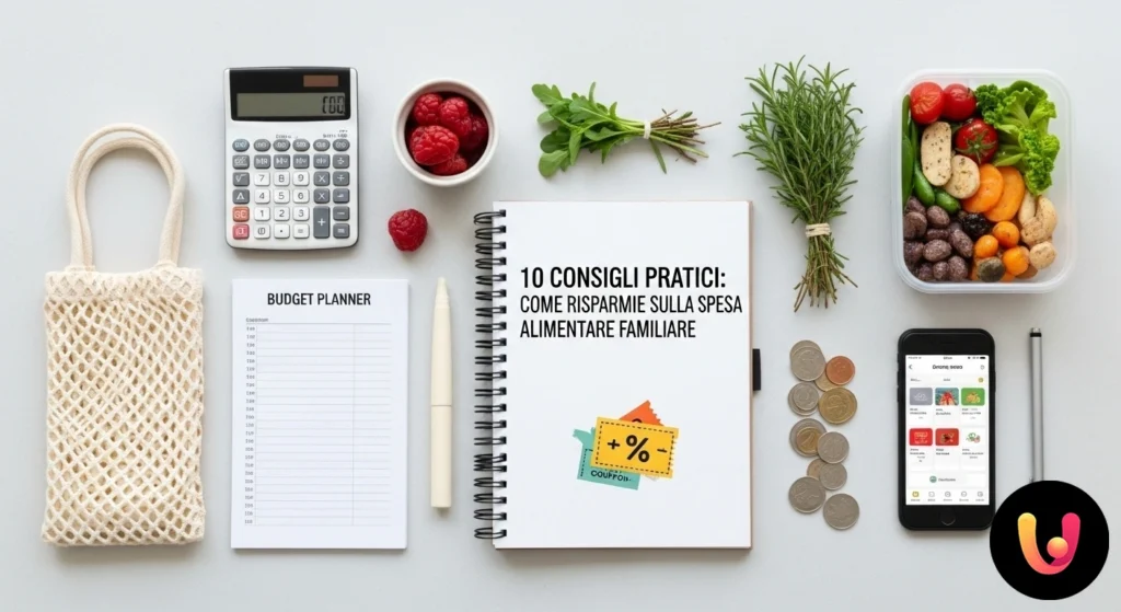 Carrello della spesa con verdure, frutta e una lista per acquisti alimentari consapevoli e pianificati.