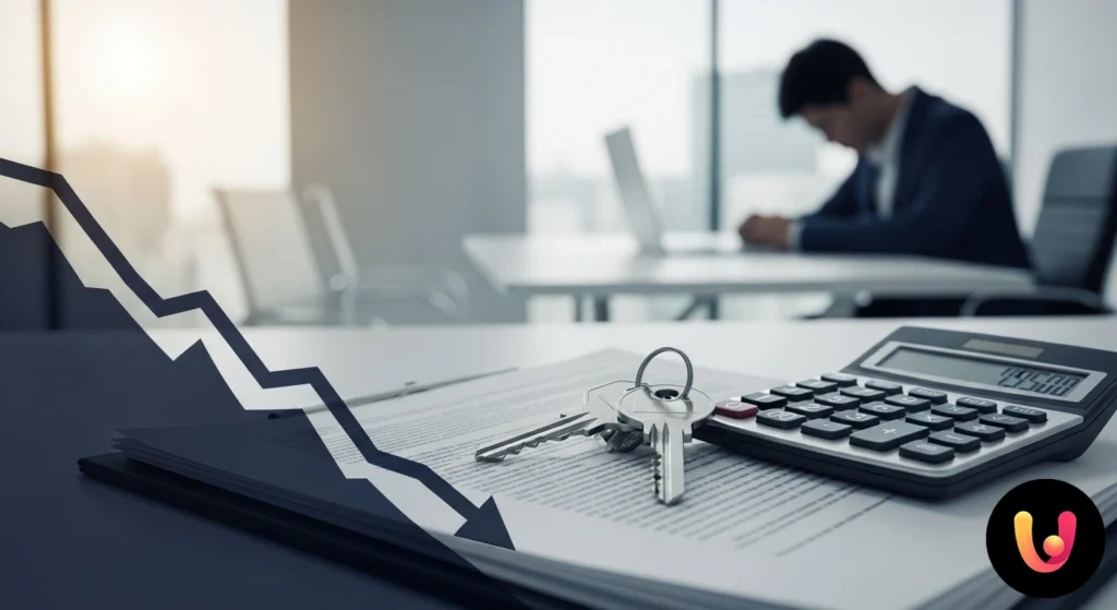 Credit ipotecar și datorii: ghidul legii care te poate salva Persoană aplecată asupra unor documente financiare și notificări legale, exprimând îngrijorare pentru creditul său ipotecar și datorii.