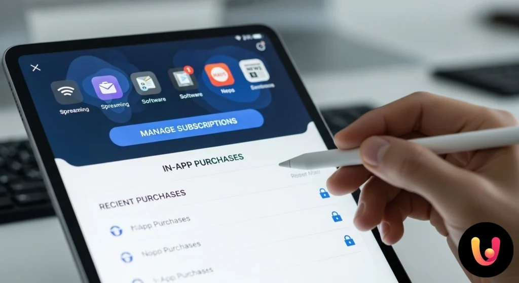Abbonamenti App: Stop Spese Folli. La Guida Sicura Definitiva Smartphone con icone di app, carta di credito e un lucchetto a rappresentare la sicurezza dei pagamenti digitali.