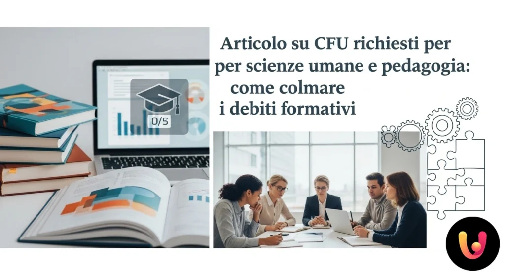 CFU Scienze Umane: guida per colmare i debiti formativi Studente seduto a una scrivania che pianifica il suo percorso di studi su un'agenda, circondato da libri accademici.