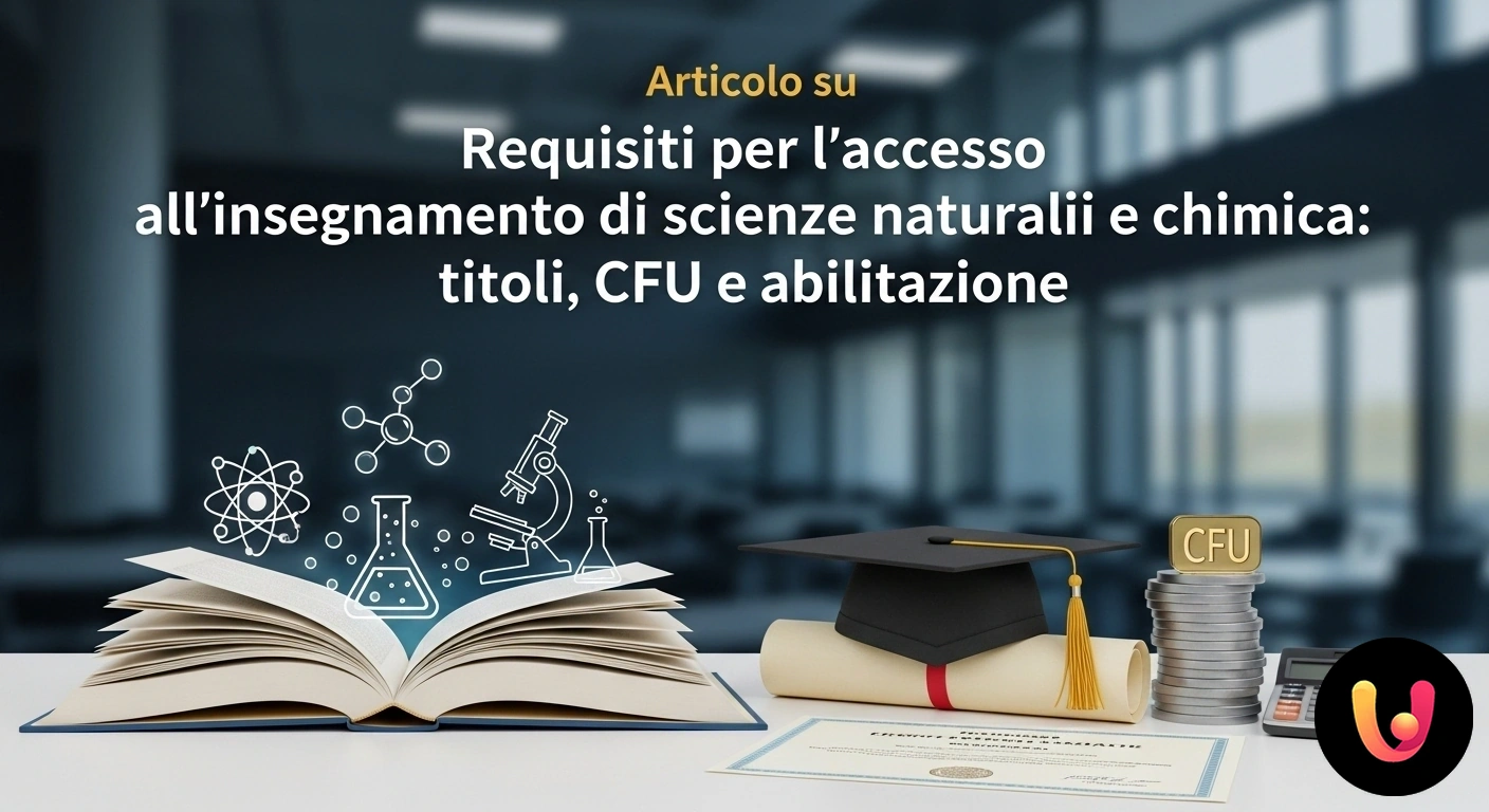 Guida ai requisiti per l'insegnamento di scienze naturali e chimica: titoli di studio e CFU. Persona in un ambiente accademico che consulta documenti ufficiali e libri di testo di chimica e biologia.