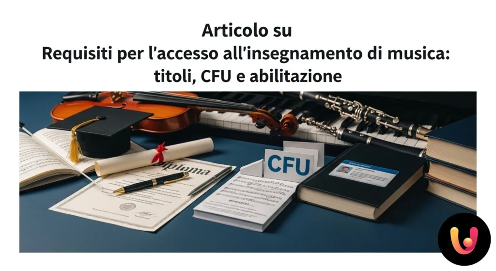 Insegnare Musica: Guida a Titoli, CFU e Abilitazione Un diploma di laurea con sigillo e una penna stilografica appoggiati su alcune partiture di musica classica.