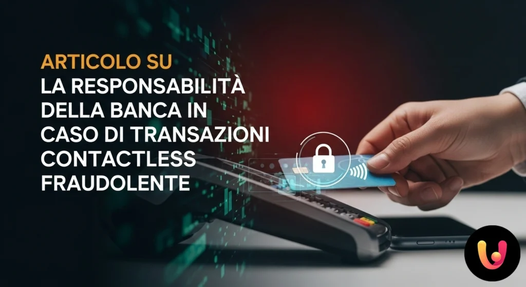 Fraudes Contactless: o banco paga? Guia completo sobre reembolsos Cartão de crédito contactless aproximado a um terminal POS com um símbolo de alarme para indicar uma transação não segura.