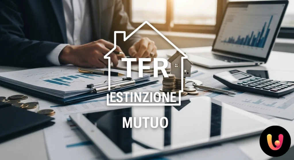 Usar la liquidación (TFR) para amortizar la hipoteca: ¿merece la pena? Una balanza que compara una casa en miniatura, que representa la hipoteca, y una hucha con la inscripción TFR.