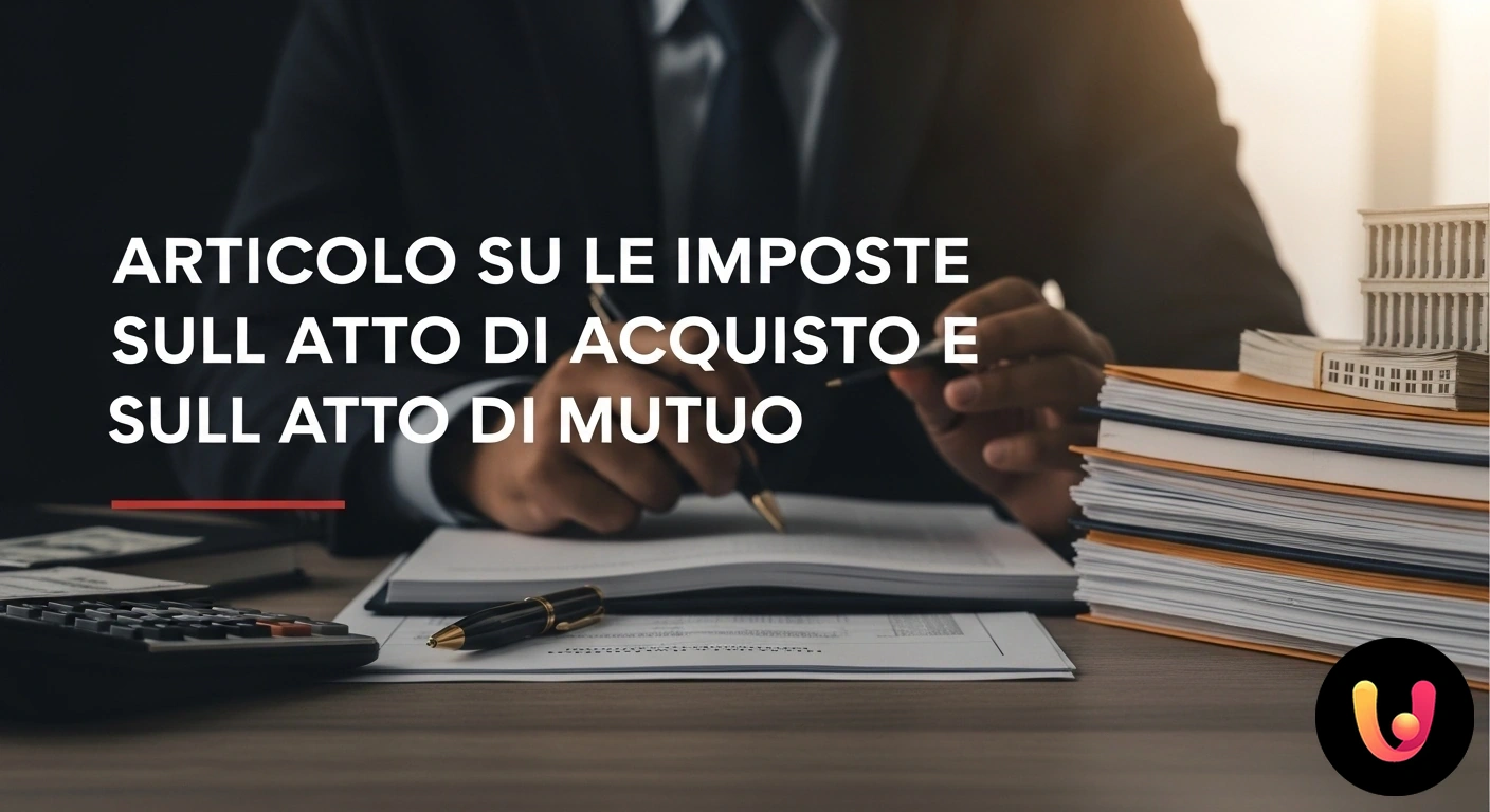 Guida completa alle imposte su atto di acquisto e mutuo. Mani di una persona firmano un documento legale accanto a una calcolatrice e alle chiavi di un'abitazione.