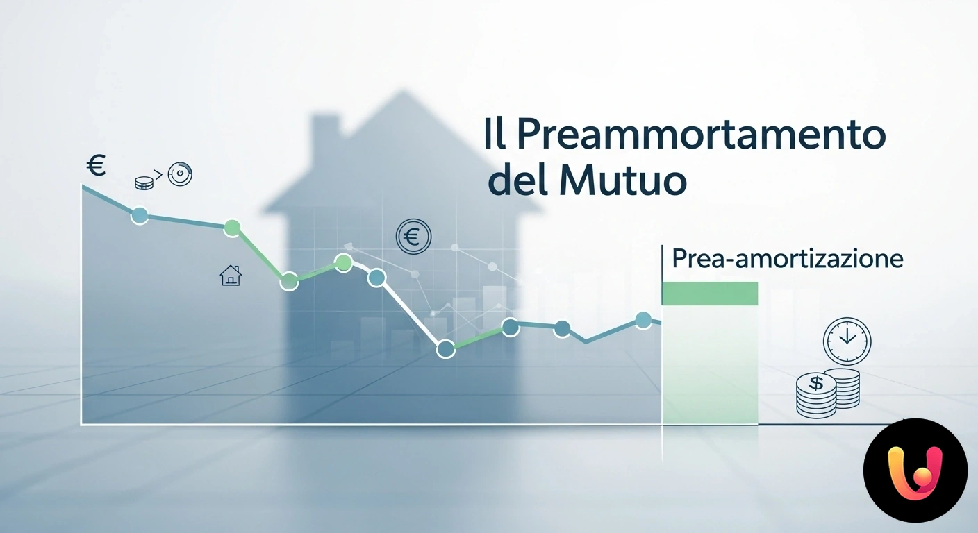 Preammortamento del mutuo: come funziona la fase iniziale del finanziamento. Grafico che illustra il debito residuo di un mutuo, mostrando la fase di preammortamento e la successiva curva di ammortament
