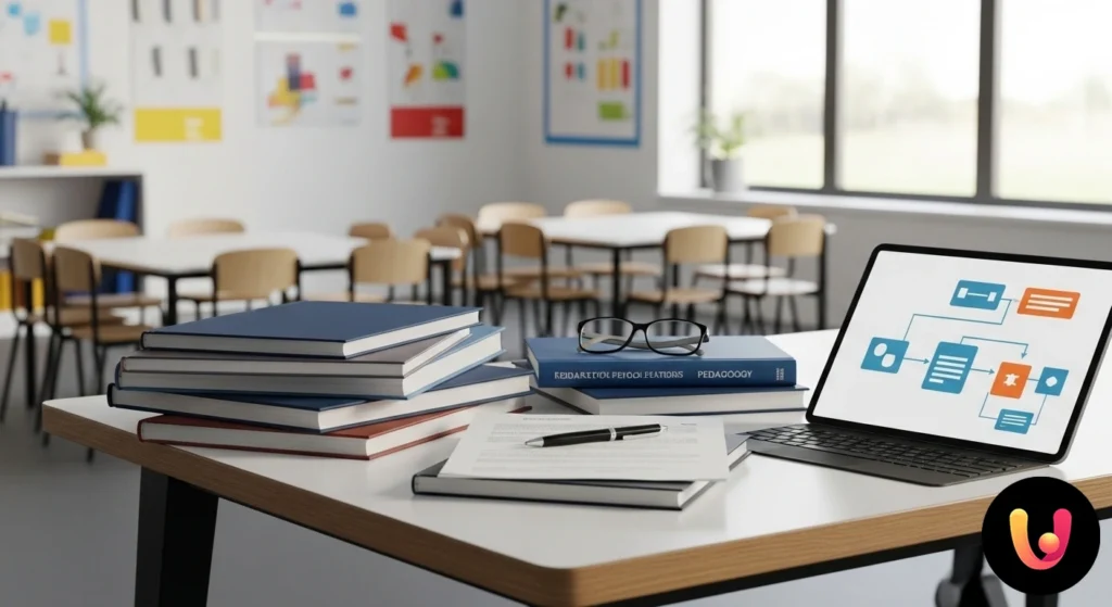 Insegnante di scuola primaria alla lavagna durante una lezione con una classe di bambini seduti ai loro banchi.