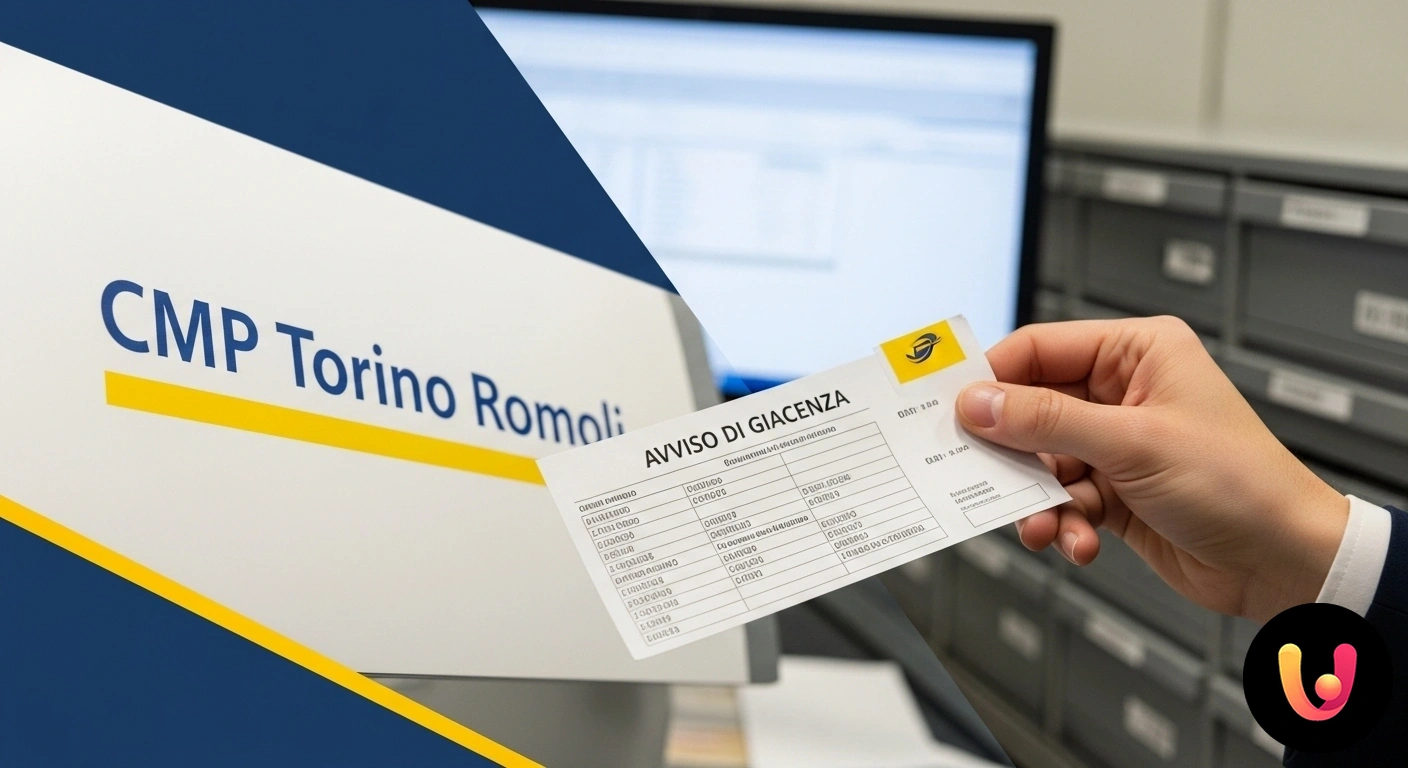 Guida alla lettura dei codici su avviso di giacenza CMP Torino Primo piano di un avviso di giacenza postale con in evidenza i codici numerici che identificano la tipologia di raccomandata.