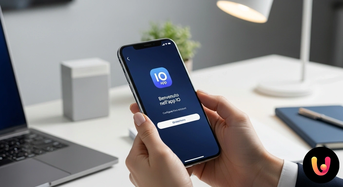 Guida completa per configurare l'app IO su un nuovo smartphone. Smartphone tenuto in mano che visualizza la schermata di login o il pannello di controllo principale dell'app io dei servizi
