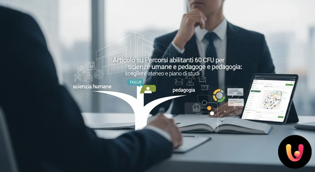 Studente seduto alla scrivania confronta su un computer portatile i piani di studio di diverse universit&agrave;.