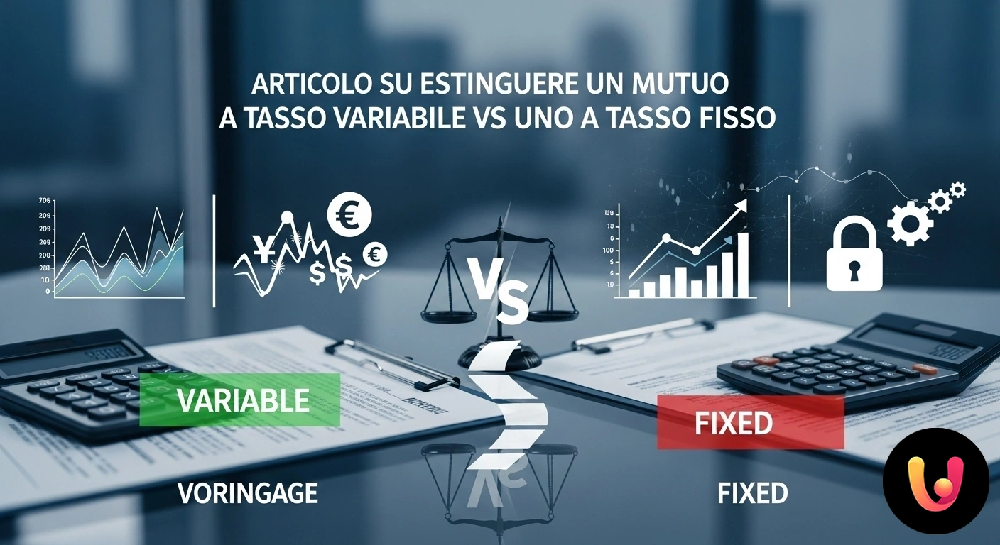 Estinzione mutuo a tasso fisso o variabile: guida alla scelta migliore Confronto grafico tra un percorso lineare che rappresenta il tasso fisso e uno ondulatorio per il tasso variabile, verso l'es