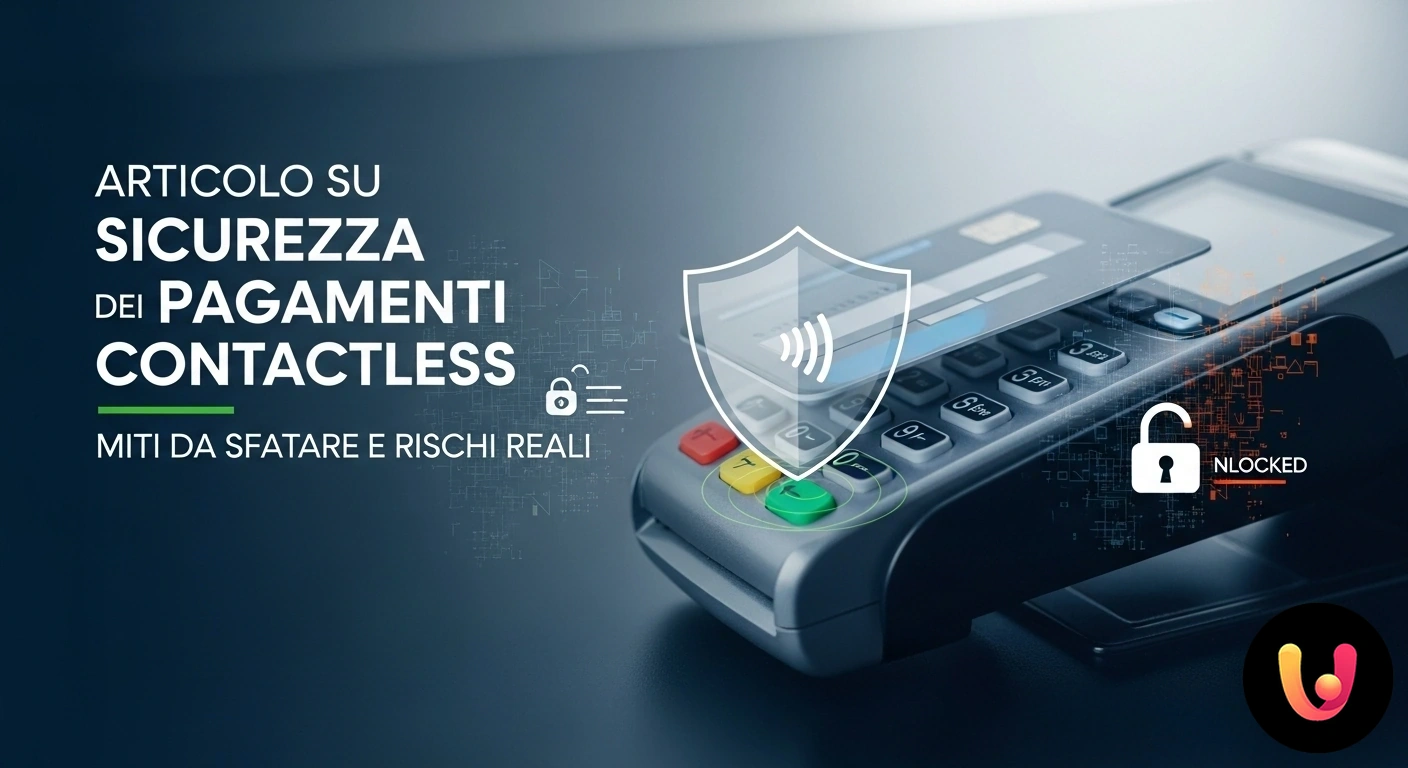 Sicurezza Pagamenti Contactless: Scopri miti, rischi e come proteggere i tuoi dati. Persona che effettua un pagamento contactless avvicinando una carta di credito a un terminale pos illuminato.