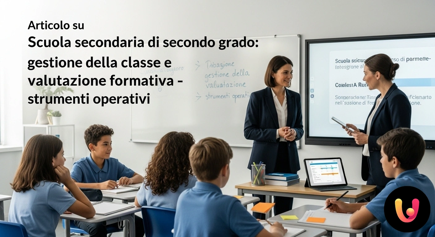 Strumenti operativi per valutazione formativa e gestione della classe Docente di scuola secondaria che illustra a un gruppo di studenti attenti degli schemi per la valutazione formativa.