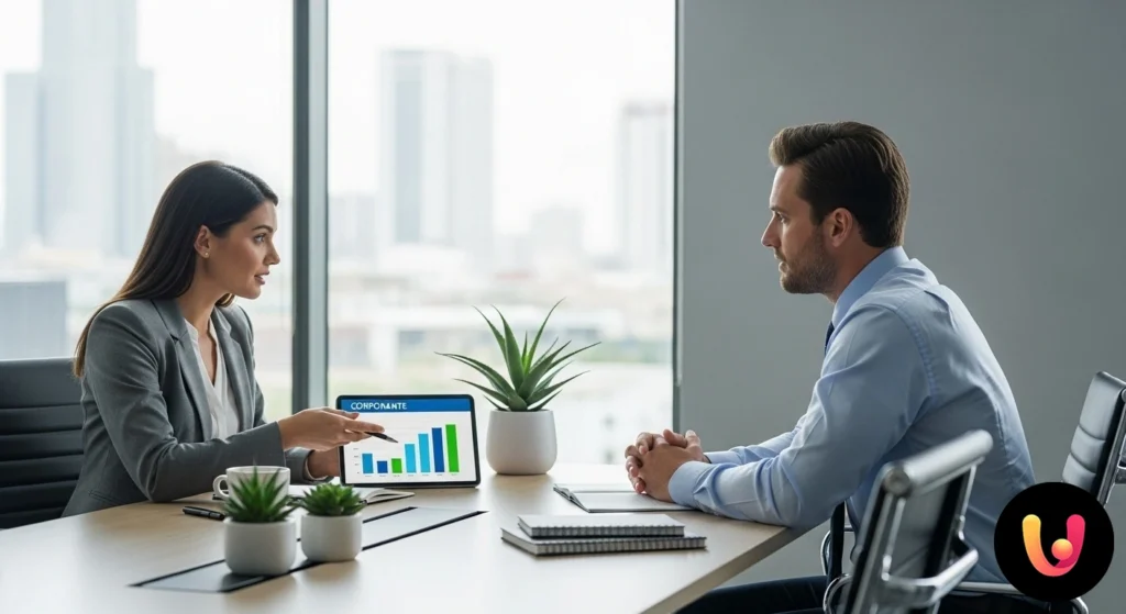 Indicador de puntuación de crédito que apunta a un valor alto, situado junto al icono de una casa.