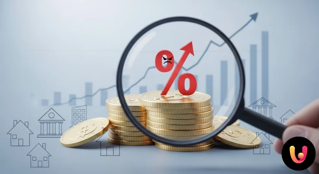 Lupa analizando las cláusulas sobre tipos de interés de un contrato de hipoteca para verificar la presencia de usura