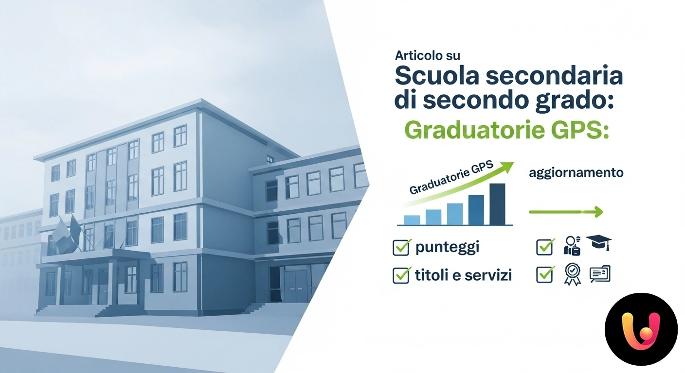 Graduatorie GPS scuola: aggiornamento punteggi, titoli e servizi Docente in un'aula scolastica che analizza una graduatoria digitale su un computer portatile.