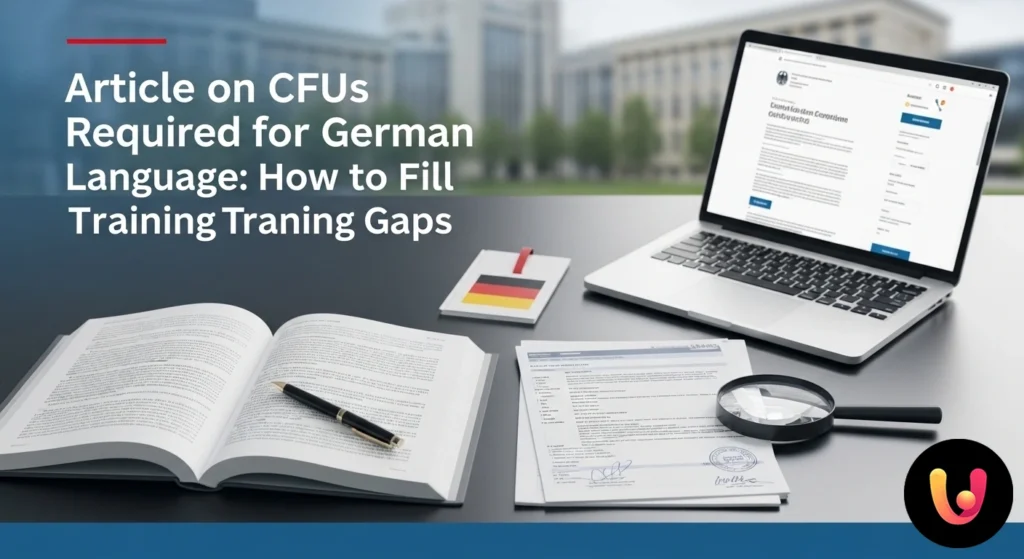 Studente universitario davanti a un laptop e libri di testo che pianifica come ottenere i crediti formativi (cfu) di tedesco.