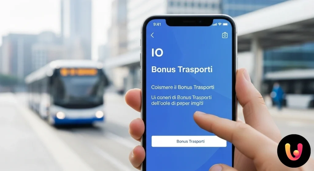 Schermata di uno smartphone che mostra la sezione 'bonus trasporti' all'interno dell'applicazione io, punto di partenza per l