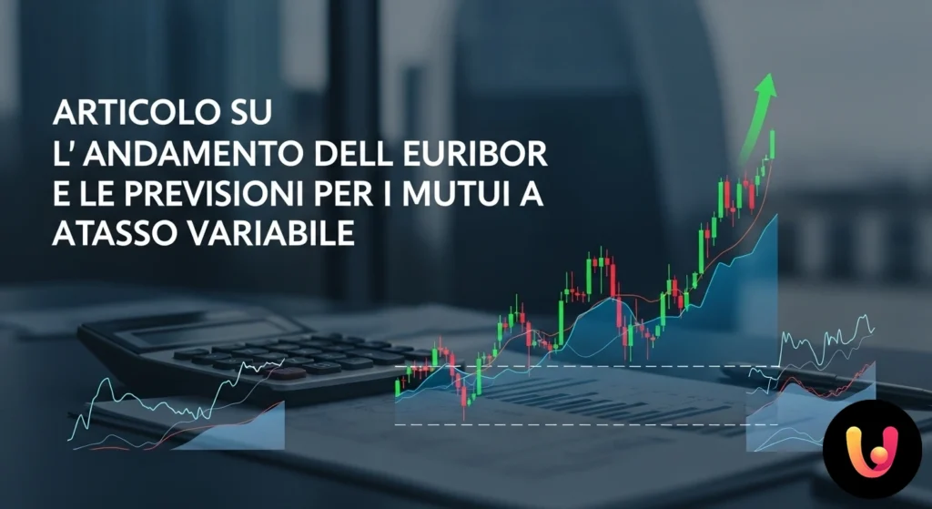 Variable-Rate Mortgage: Is Euribor Falling? Forecasts for 2025 Chart with a fluctuating trend line of the Euribor index and a magnifying glass analyzing future projections.