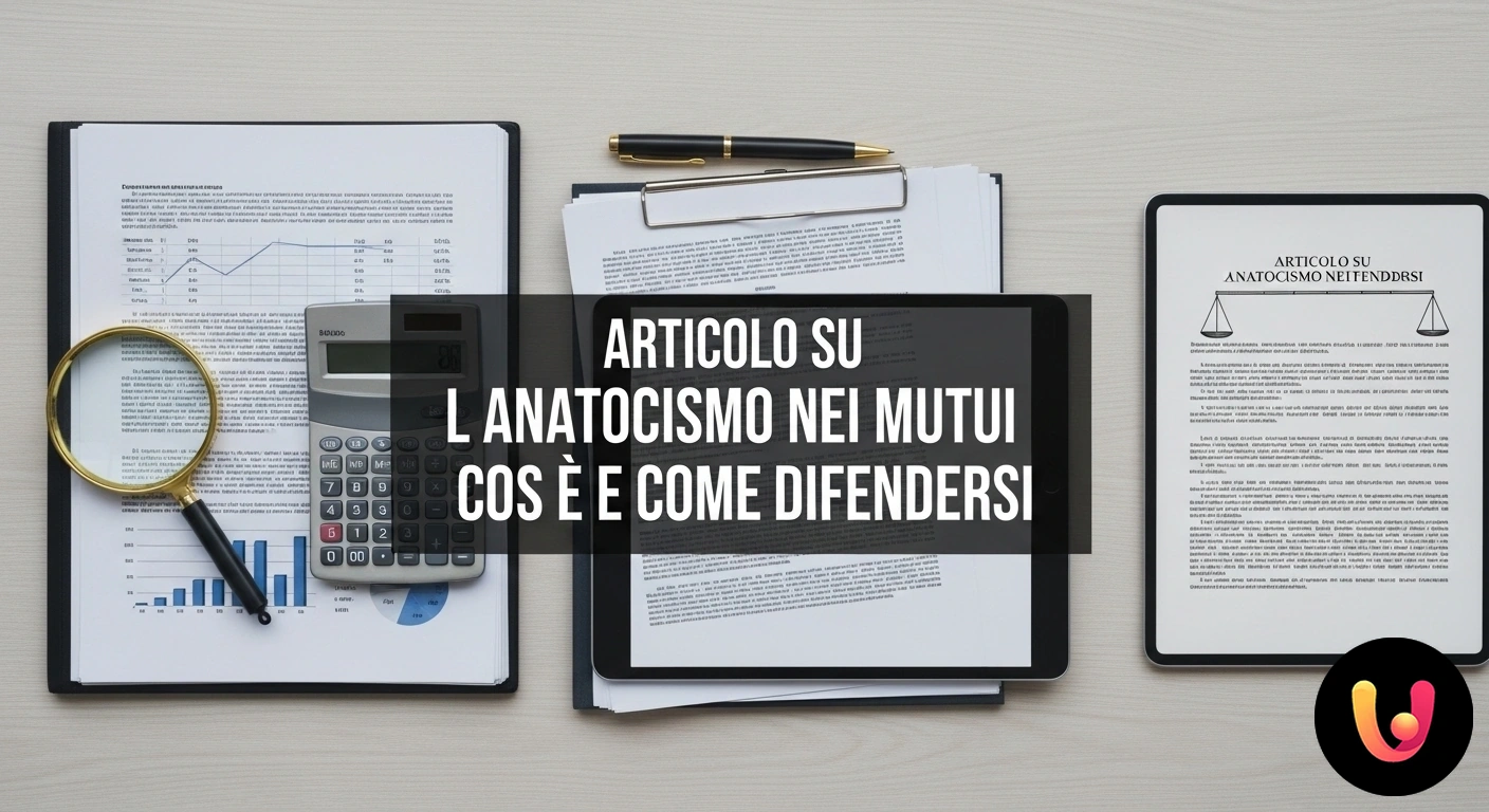 Anatocismo bancario sul mutuo: come riconoscere e contestare gli interessi composti. Lente d'ingrandimento posizionata su un contratto di mutuo per analizzare le clausole relative al calcolo degli interessi.
