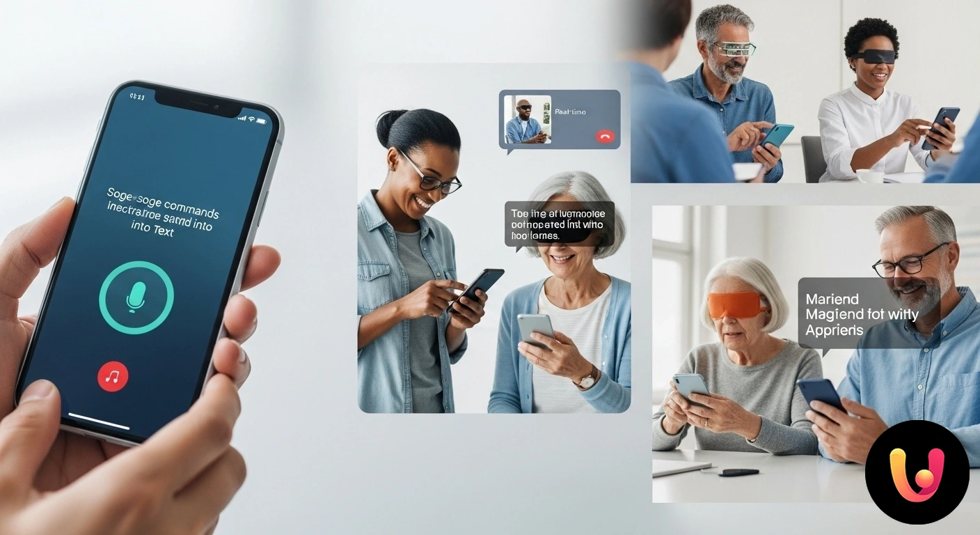 Funzioni di accessibilità smartphone per un'esperienza d'uso migliore per tutti. Schermata di uno smartphone che mostra le impostazioni di accessibilità per vista, udito e interazione fisica.