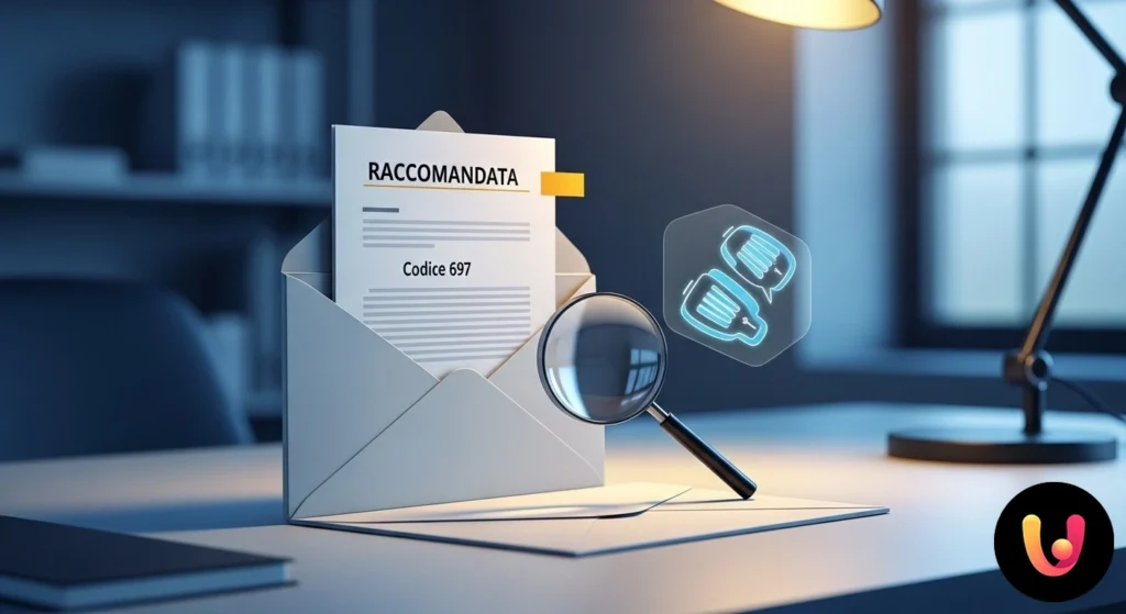 Einschreiben-Code 697: Absender, Bedeutung und was zu tun ist Nahaufnahme einer papiernen Benachrichtigungskarte mit hervorgehobenem anfänglichem numerischen Code 697.