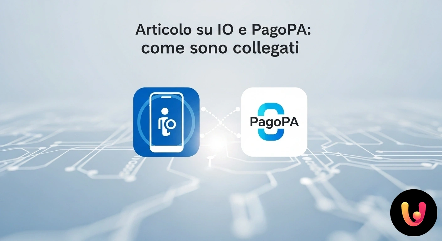 Scopri come l'App IO e PagoPA sono collegati per semplificare i pagamenti digitali. Loghi ufficiali dell'app io e del sistema pagopa affiancati per illustrare la loro integrazione funzionale.