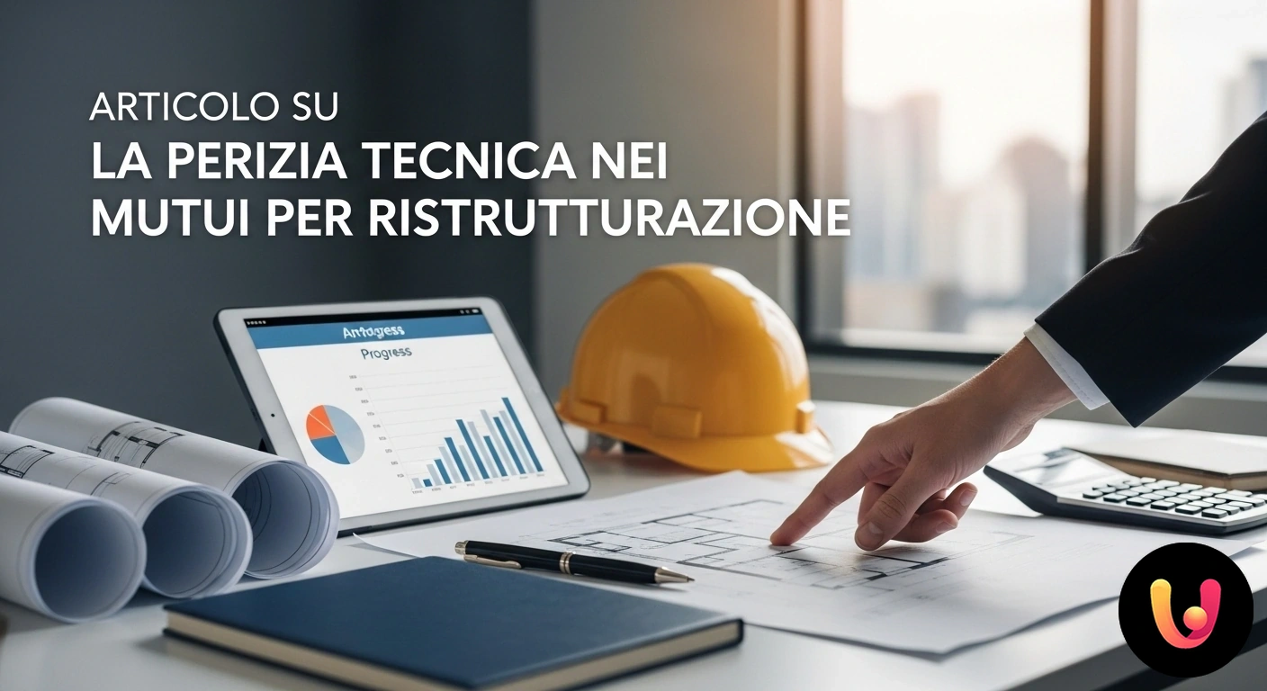 Perizia Tecnica per Mutuo Ristrutturazione: La Valutazione Chiave Tecnico con elmetto e documenti valuta lo stato di un cantiere edile interno durante una perizia per lavori di ristrutturazio