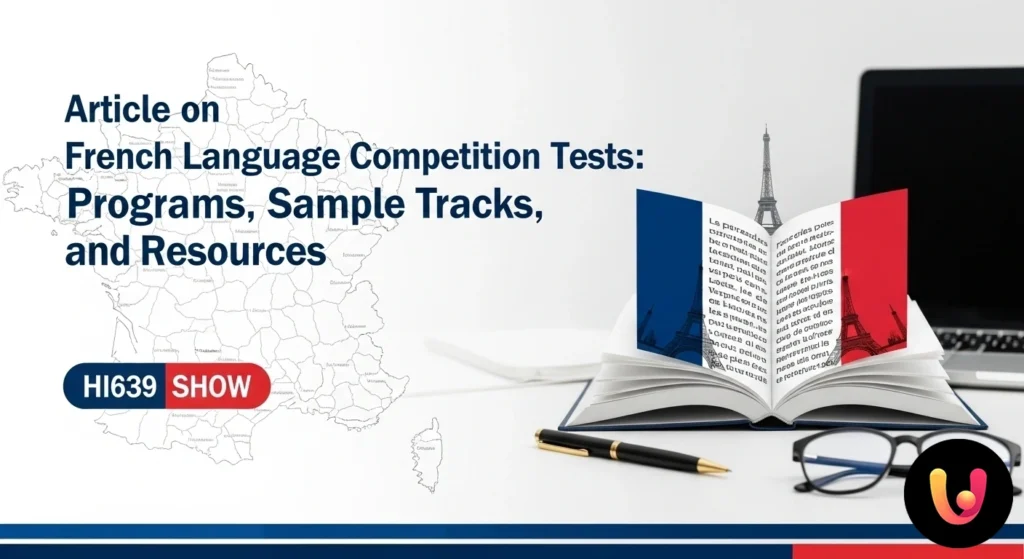 Concorso Francese: Guida a prove, programmi e tracce Materiali di studio per la lingua francese disposti su una scrivania: libri di testo, quaderno di appunti e una penna.
