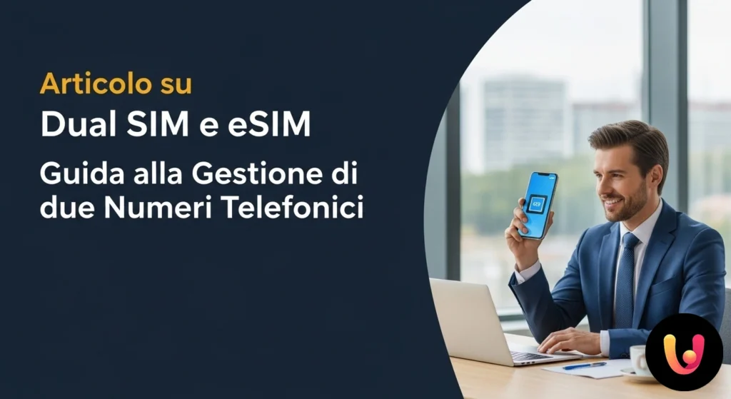 Nano sim fisica affiancata a uno smartphone che mostra un qr code per l'attivazione di una esim, illustrando le due tecnologi