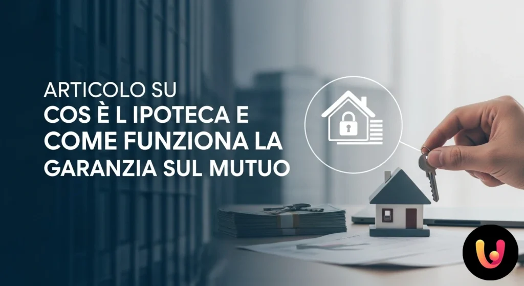 Hand signing a legal document for a mortgage, with a model house and keys next to it symbolizing the guarantee.