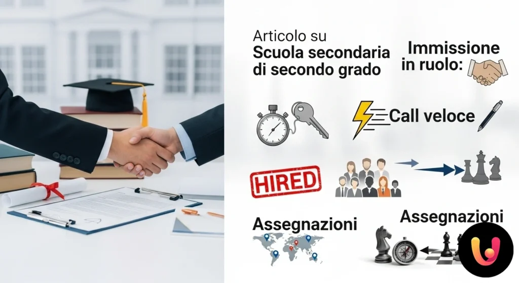 Immissioni ruolo 2025: guida a call veloce e assunzioni Docente firma il contratto per l'immissione in ruolo, con una penna su un documento ufficiale di assunzione scolastica.
