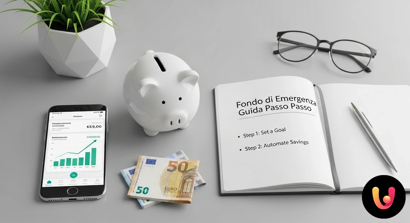 Guida passo passo per costruire il tuo fondo di emergenza finanziario. Mano che inserisce una moneta in un barattolo di vetro con l'etichetta 'fondo di emergenza', a simboleggiare il risparmio gra