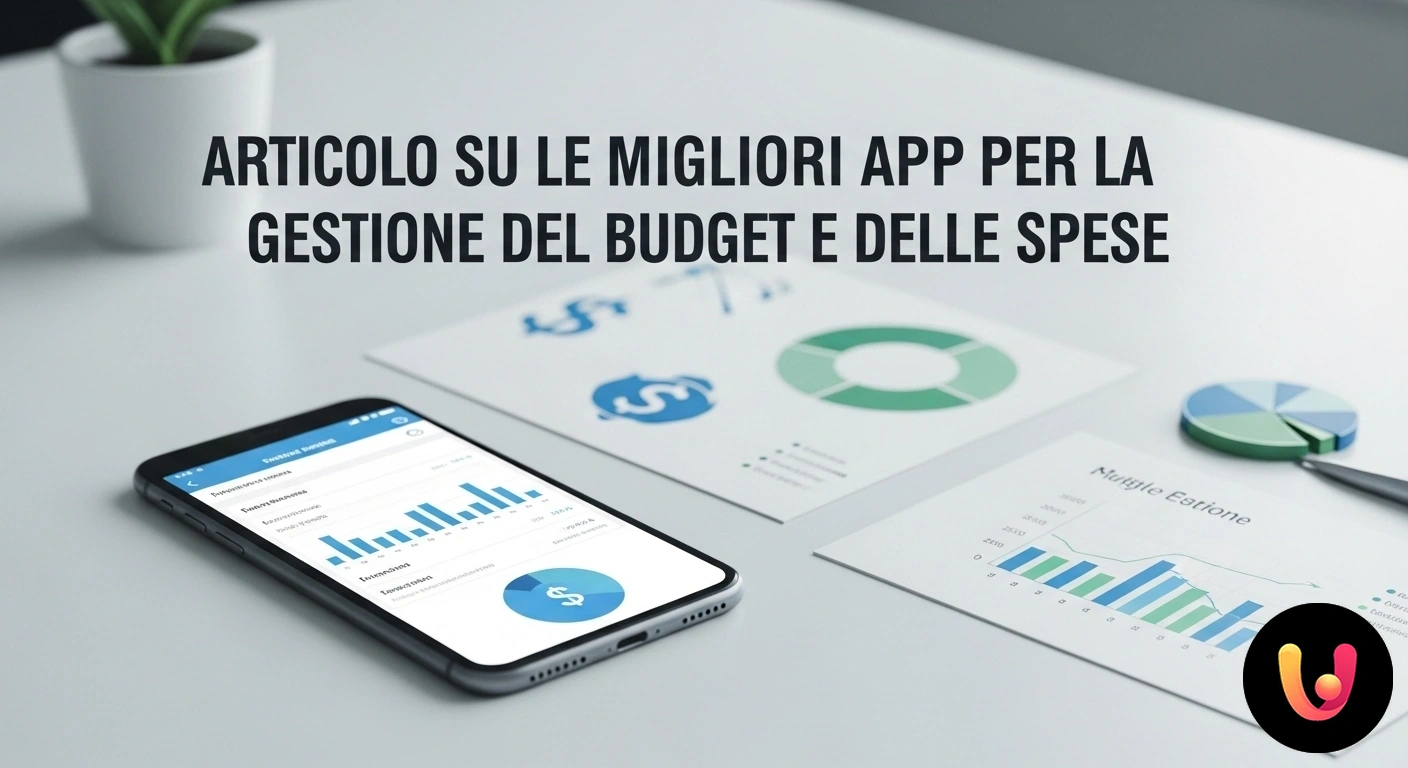 Le migliori app per la gestione del budget e delle finanze personali Smartphone che mostra un'interfaccia di un'app per il budget con grafici a torta e barre colorate per l'analisi delle spese.