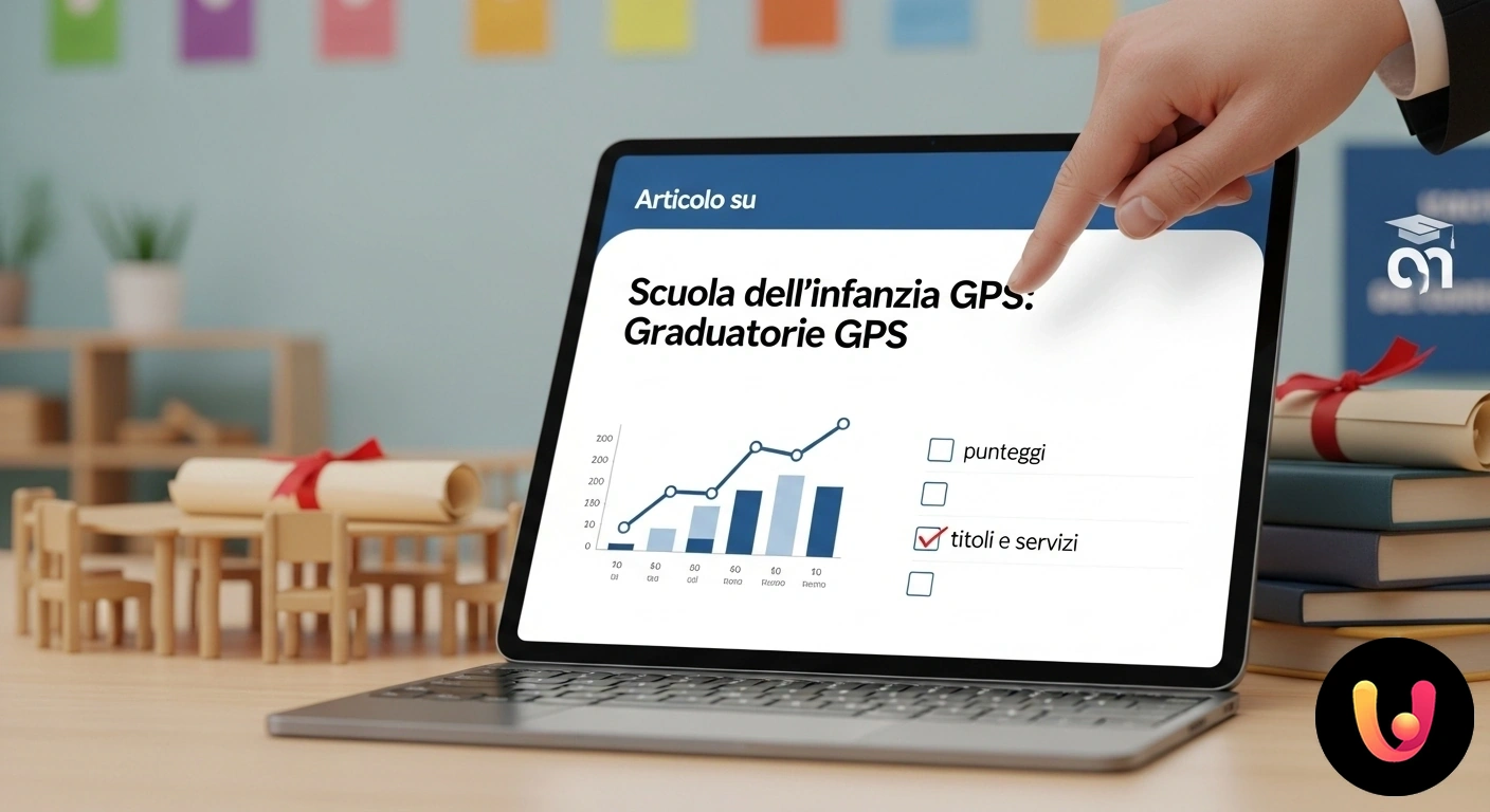 Graduatorie GPS Scuola Infanzia: Guida completa a punteggi e servizi Insegnante di scuola dell'infanzia indica una lavagna con disegni e lettere a una classe di bambini seduti in cerchio.