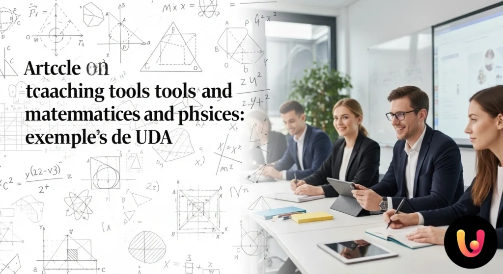 Docente che illustra formule di matematica e fisica su una lavagna interattiva a un gruppo di studenti in un'aula moderna.