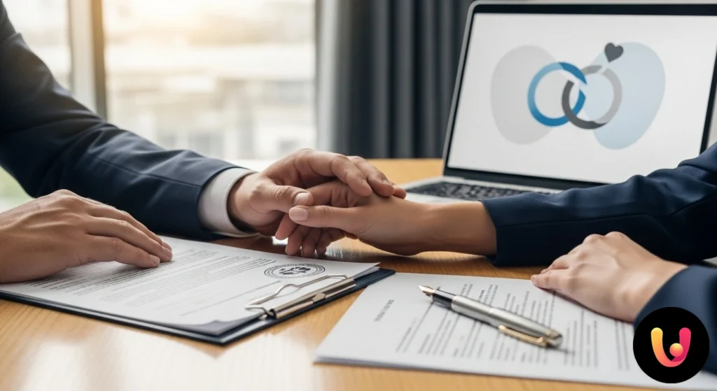Couple carefully reviewing real estate mortgage documents with a professional consultant.