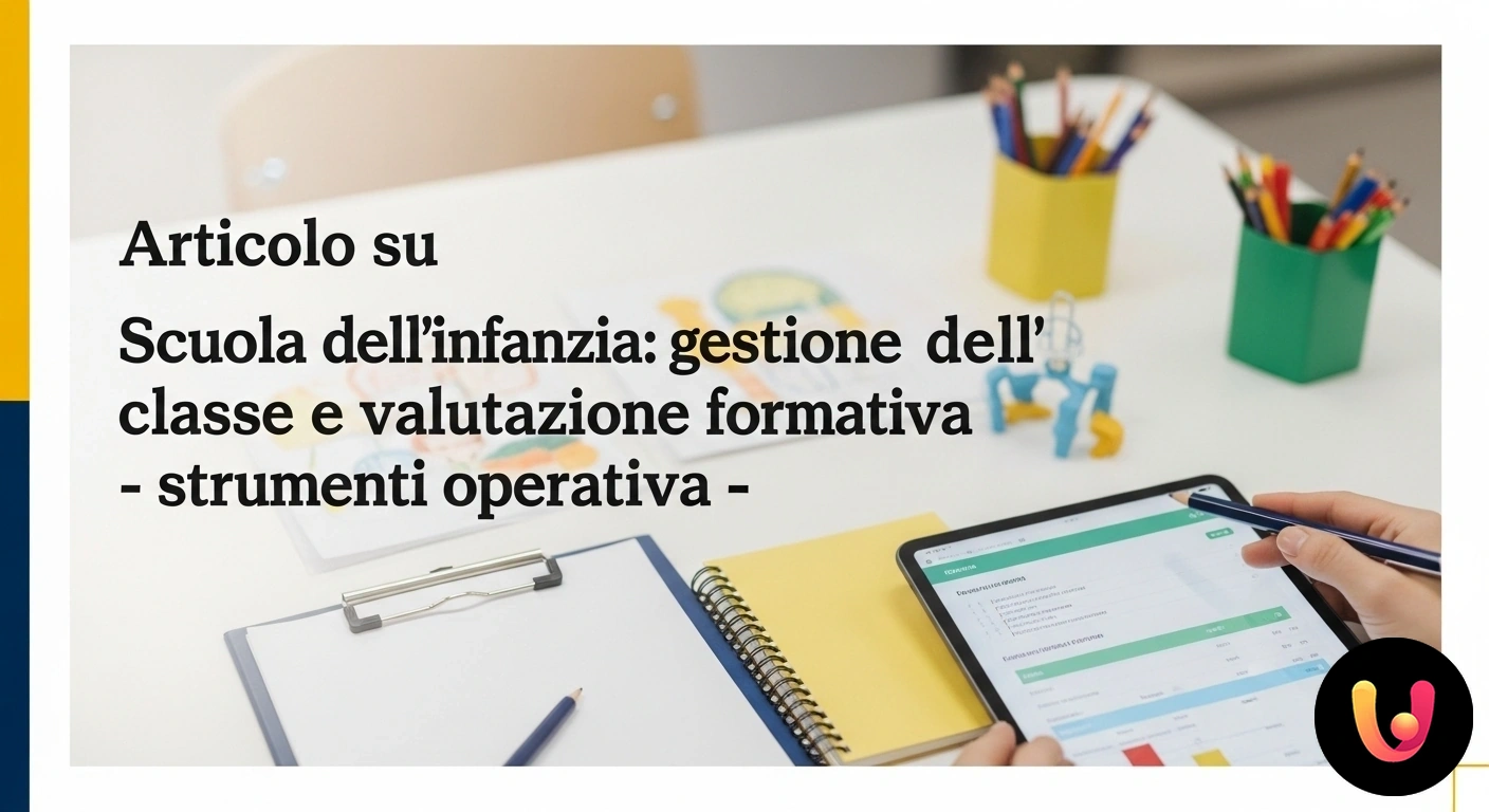 Gestione classe e valutazione formativa: strumenti per la scuola dell'infanzia. Insegnante di scuola dell'infanzia osserva un gruppo di bambini che giocano con costruzioni in legno sul tappeto dell'aula.