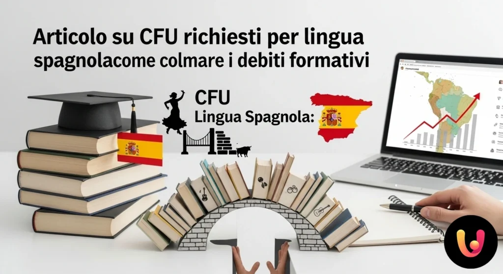 Libri di testo e appunti di lingua spagnola affiancati a un computer portatile su una scrivania da studente.