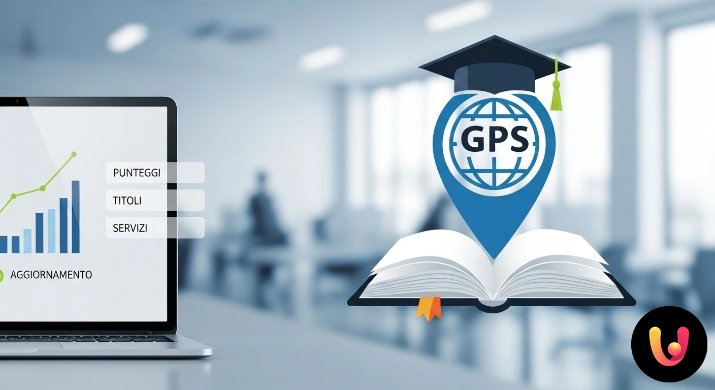 Aggiornamento Graduatorie GPS: Calcolo Punteggi, Titoli e Servizi Docente che utilizza un computer portatile per compilare e aggiornare un modulo digitale relativo alle graduatorie scolastich